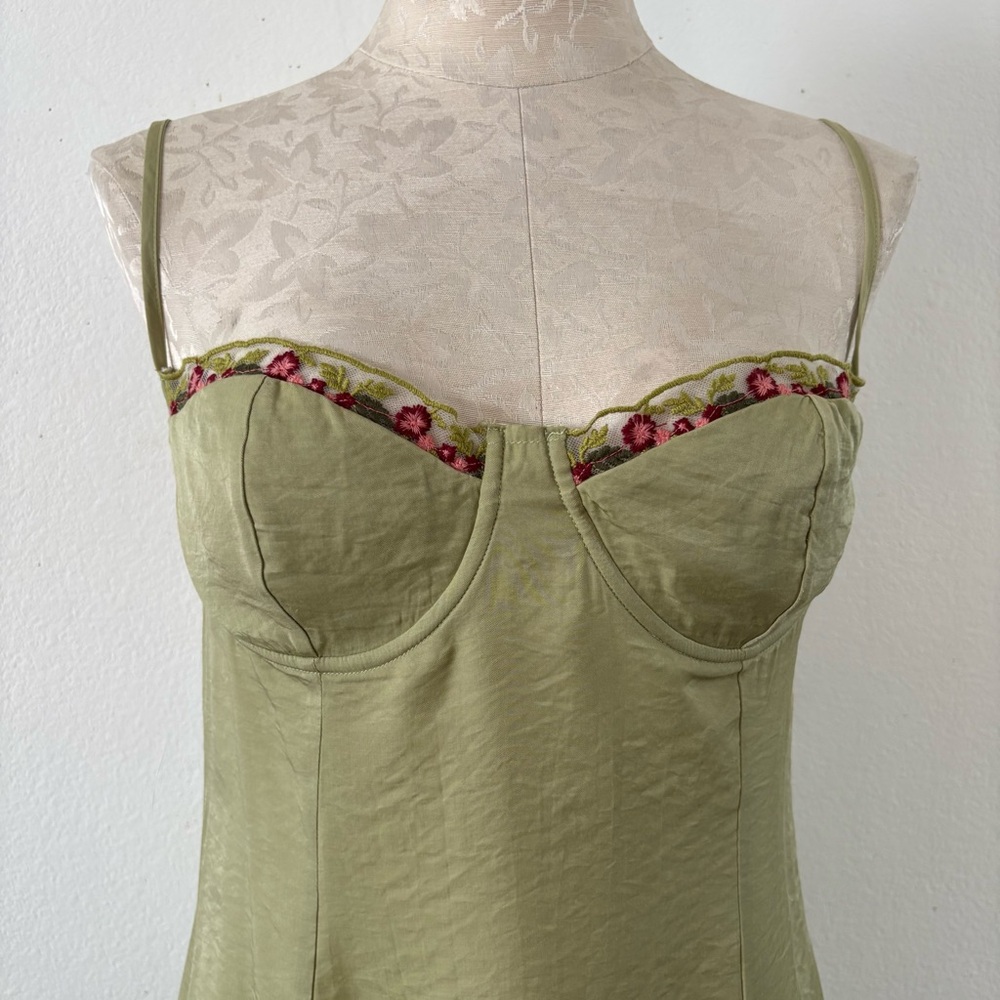 Princess Polly floreto green mini dress bustier cup embroidered floral size 8 - Picture 7 of 9